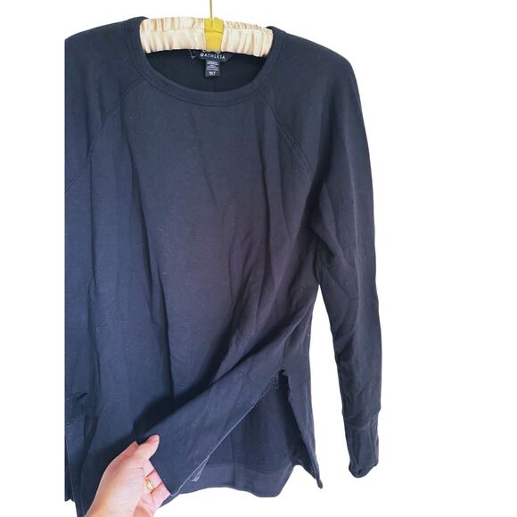 Athleta Coaster Luxe Recover Fleece Sweatshirt Black Medium Cozy Lounge Soft - Picture 6 of 9